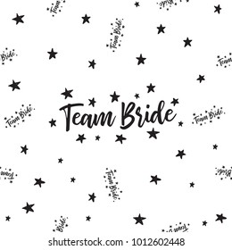 Hen bachelorette party vector seamless pattern with team bride and stars. Black card simple logo illustration on white background in hand drawn hipster style.