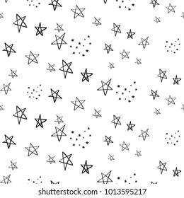 Hen bachelorette party vector seamless pattern with different stars. Black card simple star illustration on white background in hand drawn hipster style.