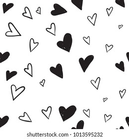 Hen bachelorette party vector seamless pattern with black and white hearts. Black card simple heart illustration on white background in hand drawn hipster grunge style.