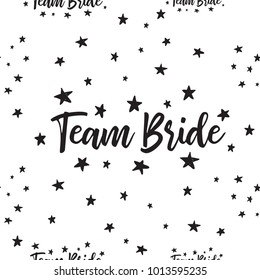 Hen bachelorette party vector seamless pattern with little black stars and team bride and stars. Black card simple star illustration on white background in hand drawn hipster style.