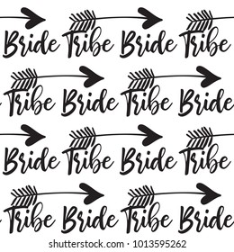 Hen bachelorette party vector seamless pattern with bride tribe arrow. Black card simple logo illustration on white background in hand drawn hipster style.