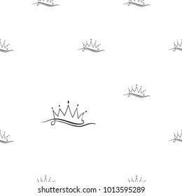 Hen bachelorette party vector seamless pattern with one line crown. Black card simple logo illustration on white background in hand drawn hipster style.