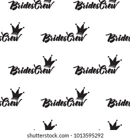 Hen bachelorette party vector seamless pattern with brides crew crown logo. Black card simple illustration on white background in hand drawn hipster style.