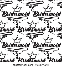 Hen bachelorette party vector seamless pattern with bridesmaid beauty crown logo. Black card simple crowns illustration on white background in hand drawn hipster style.