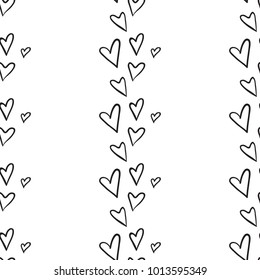 Hen bachelorette party vector seamless pattern with black and white hearts. Black card simple heart illustration on white background in hand drawn hipster grunge style.