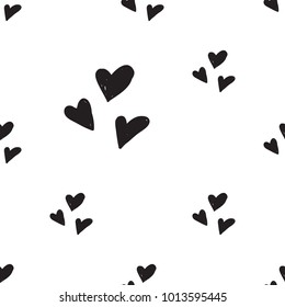 Hen bachelorette party vector seamless pattern with black hearts. Black card simple heart illustration on white background in hand drawn hipster grunge style.