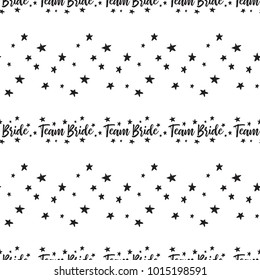 Hen bachelorette party vector seamless pattern with little black stars and team bride and stars. Black card simple star illustration on white background in hand drawn hipster style.