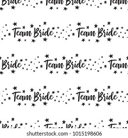 Hen bachelorette party vector seamless pattern with little black stars and team bride and stars. Black card simple star illustration on white background in hand drawn hipster style.