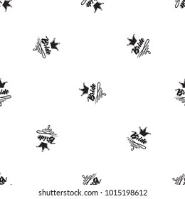 Hen bachelorette party vector seamless pattern with bride crown logo. Black card simple crowns illustration on white background in hand drawn hipster style.