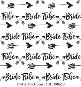 Hen bachelorette party vector seamless pattern with cross arrows and bride tribe arrow. Black card simple logo illustration on white background in hand drawn hipster style.