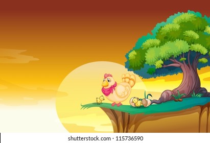 Hen in a beaiful nature in the evening