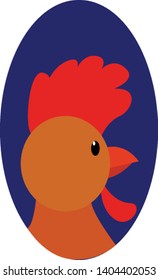 Una gallina con pico y copo, con fondo azul, vector, dibujo de color o ilustración. 