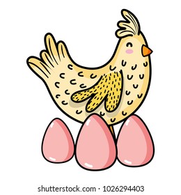 hen bird farm animal with eggs