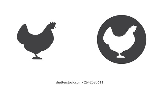 Hen Black Silhouette Vetor no fundo branco - gráfico de silhueta de frango, ilustração de animal de fazenda, ícone de aves, forma de pássaro mínima para logotipo, impressão e modelo de design