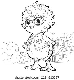 Hen , Black and white coloring pages for kids, simple lines, cartoon style, happy, cute, funny, animal in the world