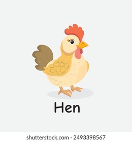 Hen Cartoon Vector Illustration for Kids Learning, Posters, Cards, and Sublimation Prints on White Background