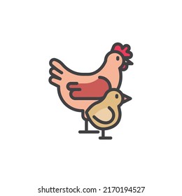 Hen and chick filled outline icon, line vector sign, linear colorful pictogram isolated on white. Symbol, logo illustration. Vector graphics