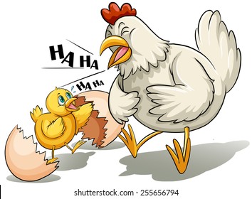 Hen and a chick on a white background