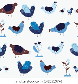 hen and chick vector seamless pattern with white background. Great for wallpaper,backgrounds,gifs,surface pattern design,packaging design projects, stationary,fabric