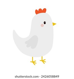 Hen chicken bird icon. Happy Easter. Cute cartoon funny kawaii baby chick character. Flat design. Greeting card. Education for kids. Wings, beak. White background. Isolated. Vector illustration