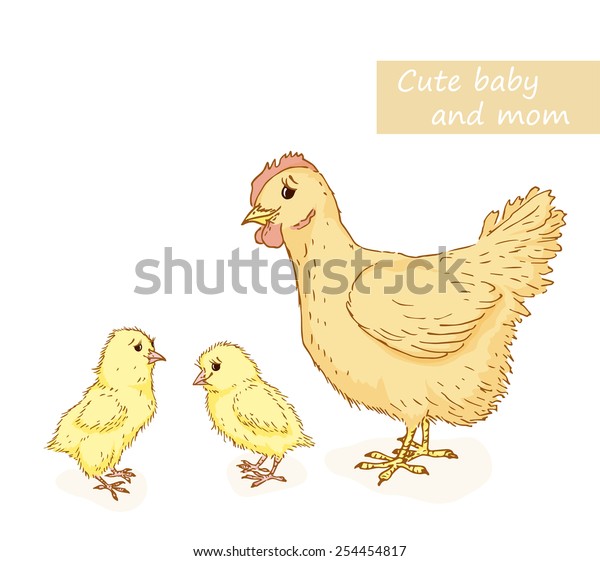 Hen Chicken Cute Animals Family Mom庫存向量圖 免版稅