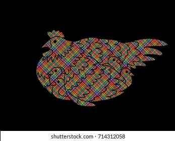 Hen with chicken designed using colorful pixels graphic vector.