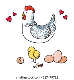 hen (chicken) and eggs