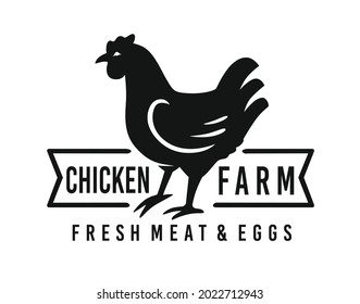 Hen, chicken. Logo, for Butchery meat shop, organic farm. Sign template vector