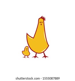 Hen Chicken, Logo Icon Vector Illustration