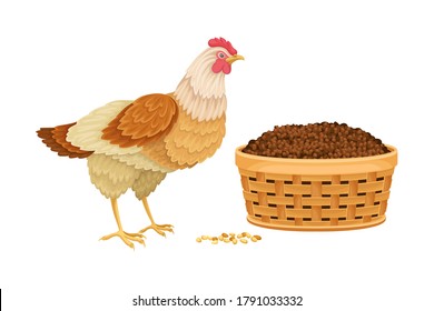 Hen And Chicken Manure In Basket As Organic Fertilizer For Soil And Plant Growth Vector Illustration