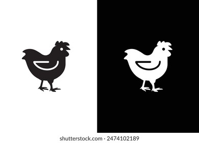 hen and chicken on white black icon silhouette