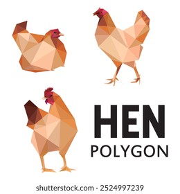 Hen Chicken in Polygonal Illustration Graphic Vector Set. Chicken Low Poly Vector. Collection of Hen in Abstract triangle Logo