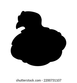 Hen or chicken silhouette isolated in white background. Free grazing hen bird in the runch. Hand drawn vector illustration