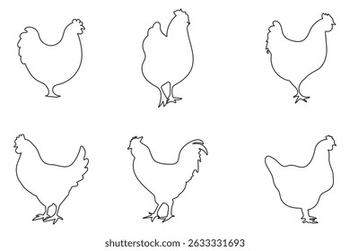 hen chicken silhouette set liner hen silhouette design eps 10