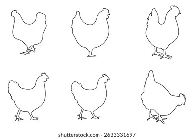 hen chicken silhouette set liner hen silhouette design eps 10