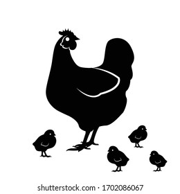 hen chicken silhouette vector illustration, perfect for farming or pet design. flat design style