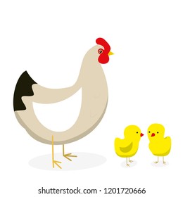 hen and chickens. isolated vector illustration