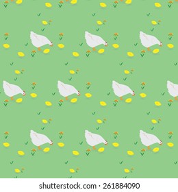 Hen and Chickens, seamless pattern