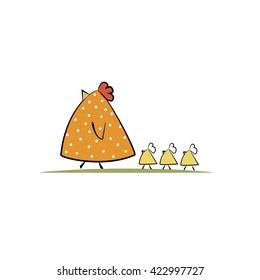 Hen and chickens. Vector illustration