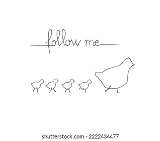 Hen with chicks and follow me message draw