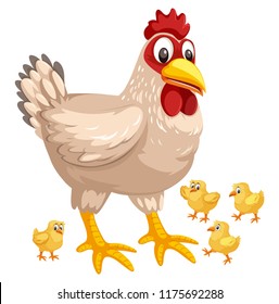 Ilustración de gallinas y pollitos