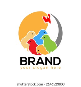 Hen and chicks logo vector. Flat design. Vector Illustration on white background.