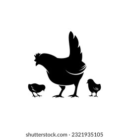 hen and chicks silhouette illustration