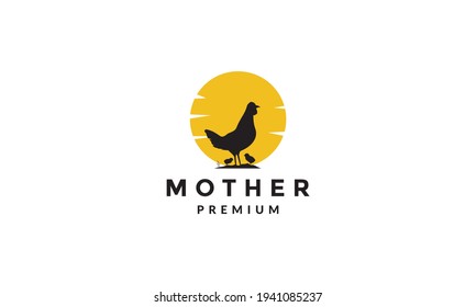 hen and chicks with sunset logo vector symbol icon design illustration