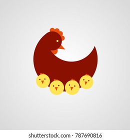 Hen with chicks - vector graphic