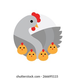 Hen and chicks. Vector illustration.