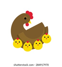 Hen and chicks. Vector illustration.