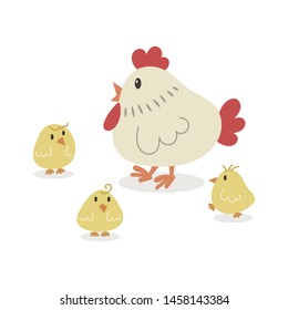 Hen and chicks vector illustration cartoon. Farm animal. Cute chicken pastel cartoon. 