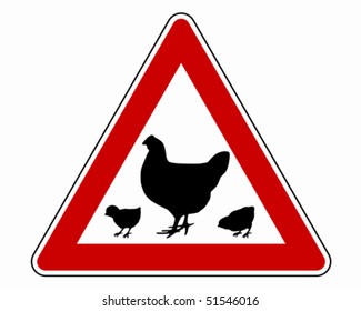 Hen and chicks warning sign