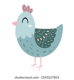 Hen clipart. Cute Easter chicken in cartoon flat style. Hand draw vector illustration